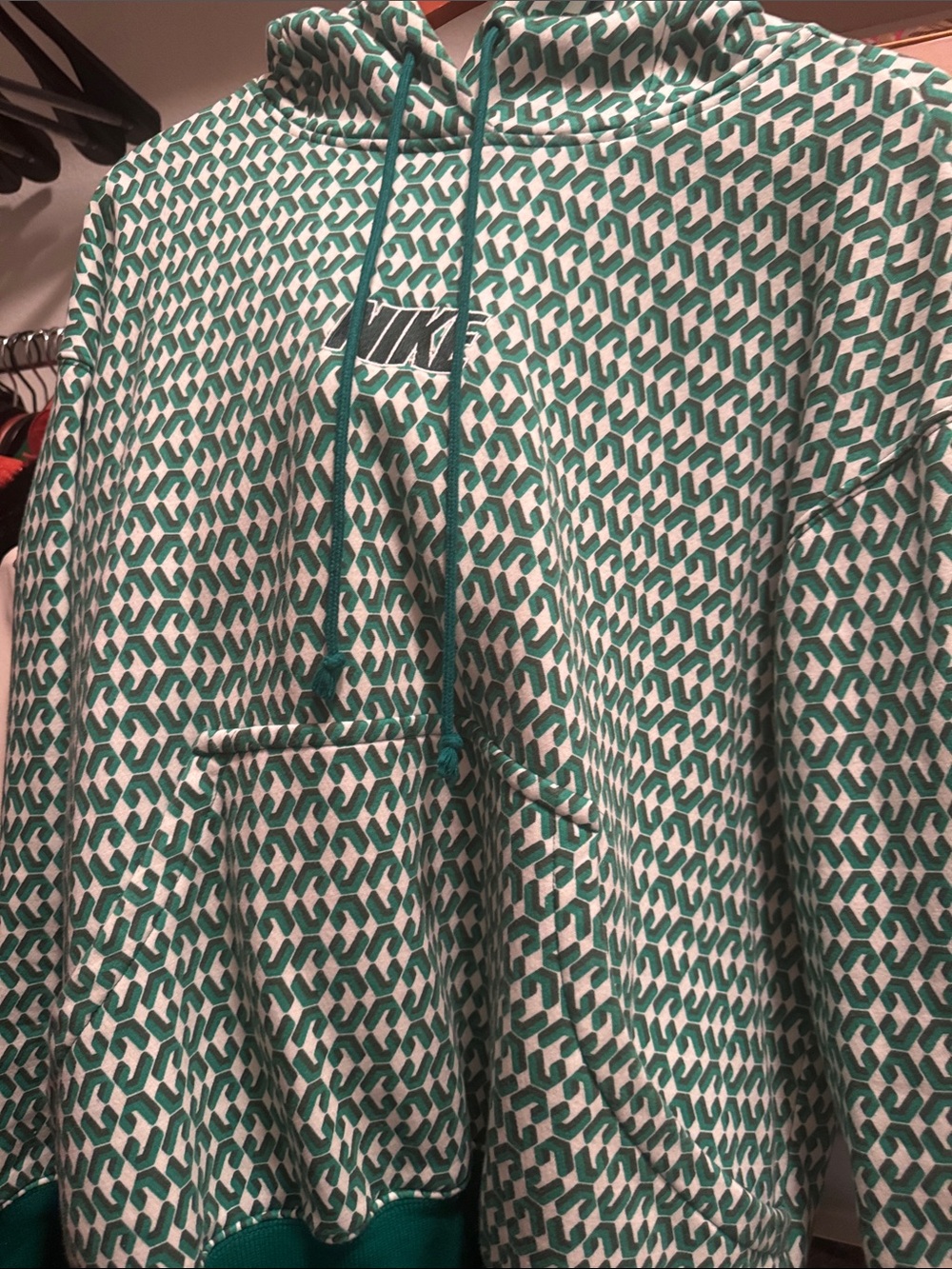 Nike Teal and White Geometric Pullover Hoodie